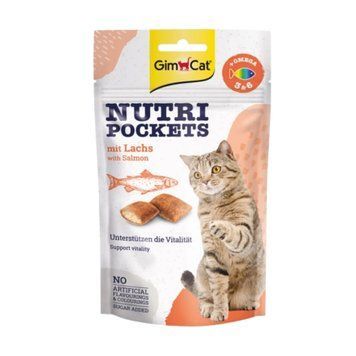 Хрусткі подушечки для котів GimCat Nutri Pockets Лосось та Омега 60 г 4002064419206 фото