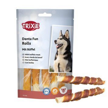 Ласощі для собак Trixie Denta Fun жувальна натуральна шкіра з м'ясом буйвола, 12 см, 270 г 4011905313887 фото