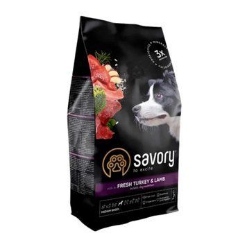 Сухий корм для собак середніх порід Savory Adult Індичка-ягня Medium Breed Fresh Turkey & Lamb 4820232630259 фото