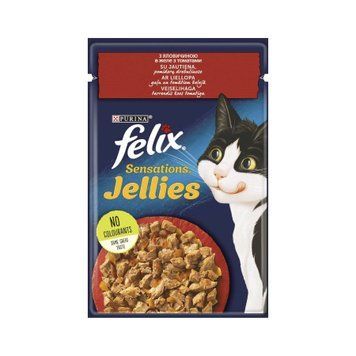 Вологий корм Purina Felix Sensations з яловичиною та томатами в желе (пауч) 7613039831724 фото