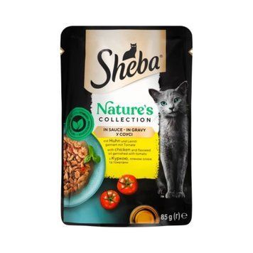 Вологий корм для котів Sheba Nature`s Collection з куркою, лляною олією та томатами в соусі, 85 г 4770608263027 фото