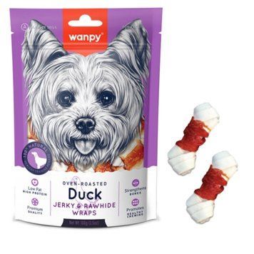 Ласощі для собак Wanpy Duck Jerky Rawhide Wraps Кістка з вузлами з в'яленою качкою 100 г 6927749820352 фото