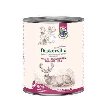 Вологий корм для собак Baskerville HF Holistic Оленина, чорниця та спіруліна, 800 г 4250231541896 фото